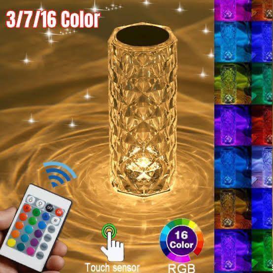 16 Colors Diamond Rose Crystal Touch Lamp Bedside Acrylic USB Rechargeable Table Lamp – With Remote