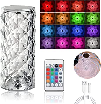 16 Colors Diamond Rose Crystal Touch Lamp Bedside Acrylic USB Rechargeable Table Lamp – With Remote