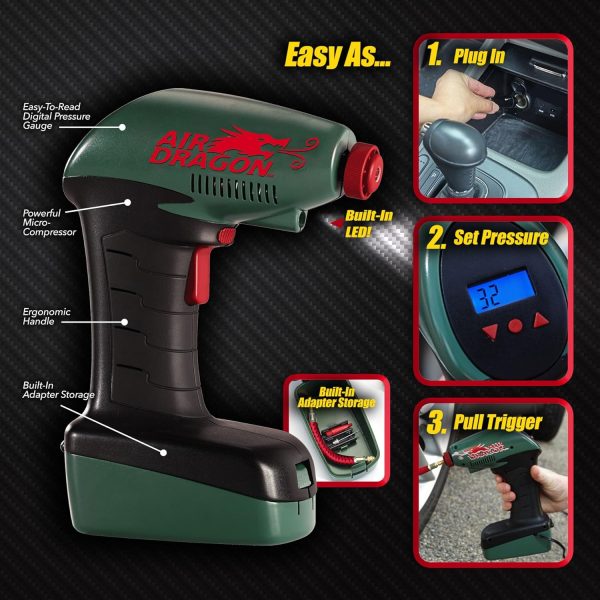 Air Dragon Portable Air Compressor Build-In Light Great For Sports Ball, Pool Toys, Air Mattresses