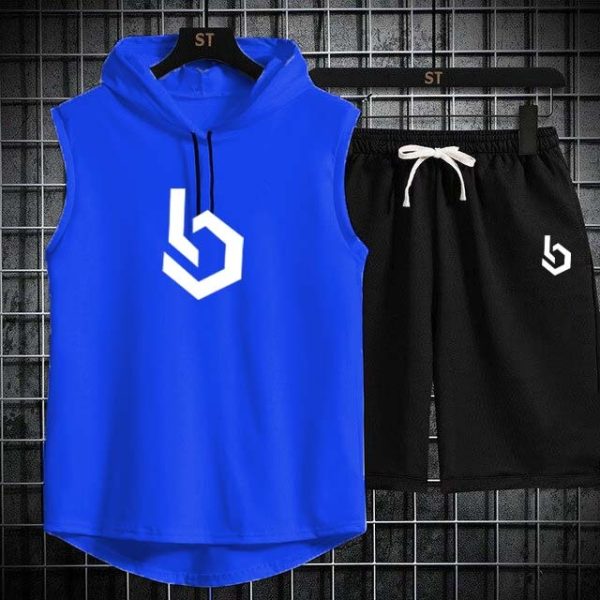 Firangi | Sign Gym Summer Sleeveless Hooded Tracksuit For Men’s (Shirt + Shorts)