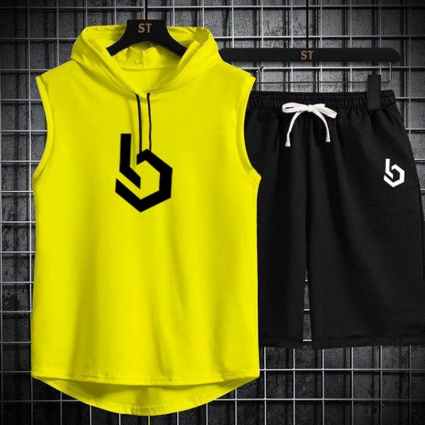 Firangi | Sign Gym Summer Sleeveless Hooded Tracksuit For Men’s (Shirt + Shorts)