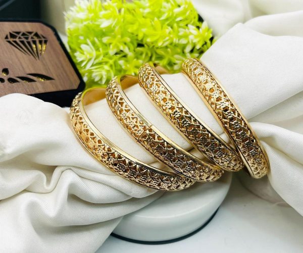 Golden Elegant Bangles 2 Pcs Set | Traditional Indian Jewelry With Intricate Design | Premium Gold Finish Bangles For Women And Girls