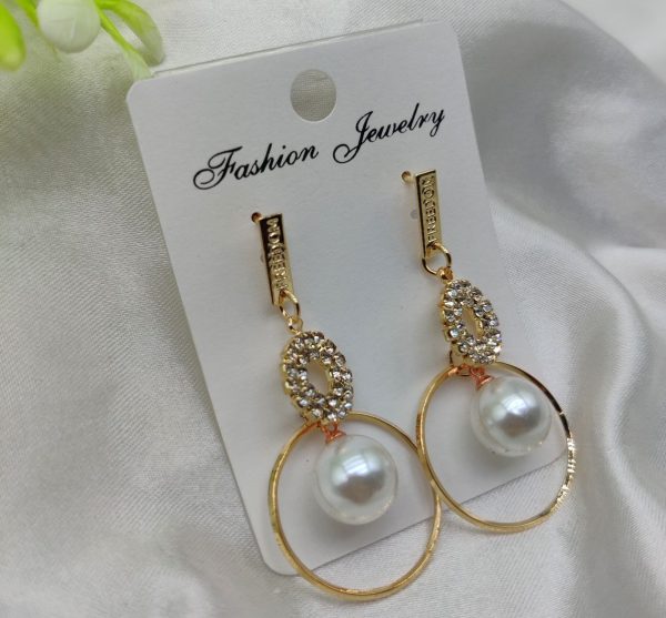 Imported Elegant Pearl Hoop Earrings With Dazzling Crystal Accents – Luxe Fashion Jewelry | Best Quality Earrings For Girls & Women