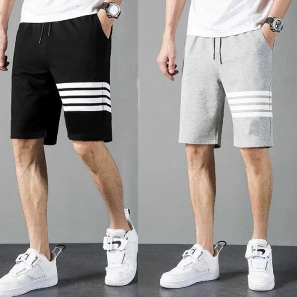 Pack Of 2 Lining Stripe Style Fashion Shorts for Men (Black &amp; Grey)