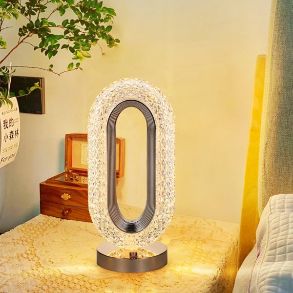 Rechargeable Luxury Oval Shaped Crystal Table Lamp With 3 Colors Touch Control | Best Quality Table Lamp