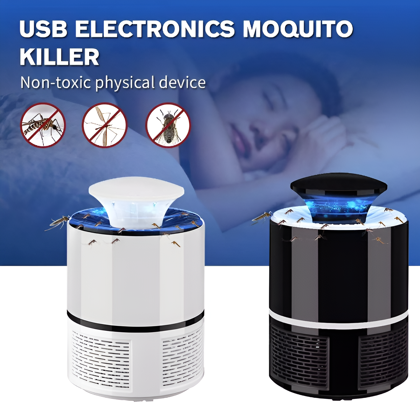 Mosquito Trap With Killer Lamp | Eco-Friendly Chemical Free USB Connected UV LED Light Fly Bug Di-speller With Suction Fan Repellent Lamp